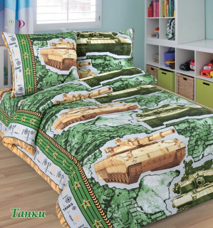 Ткань Бязь 150 см Детская коллекция "Танки" рис 7962 вид 1