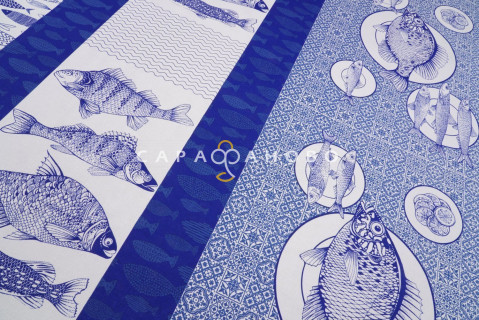 Ткань Рогожка 150 см "Богатый улов" рис 12077-1