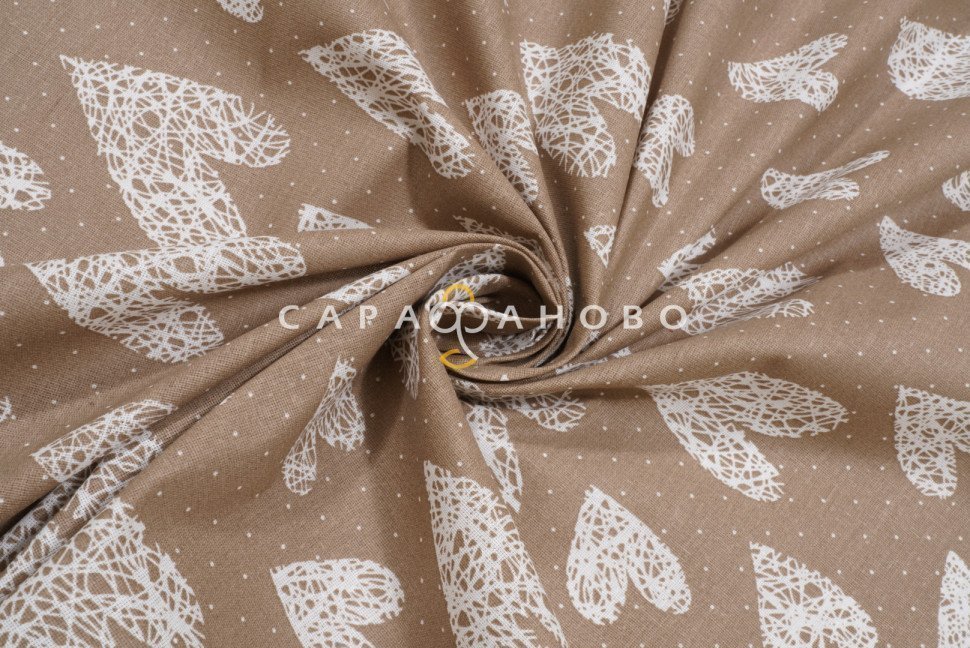 Ткань Бязь 150 см. Сердечки вяз. кофе о/м рис. 7295/34