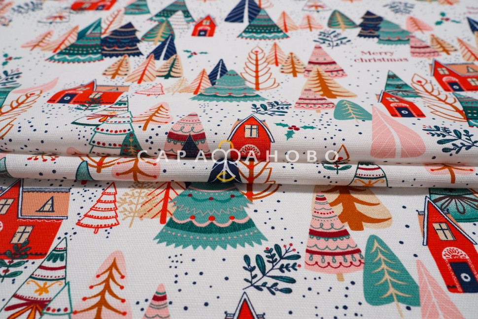 Ткань Рогожка 150 см арт. 904 рис 29039 вид 1 Merry Christmas