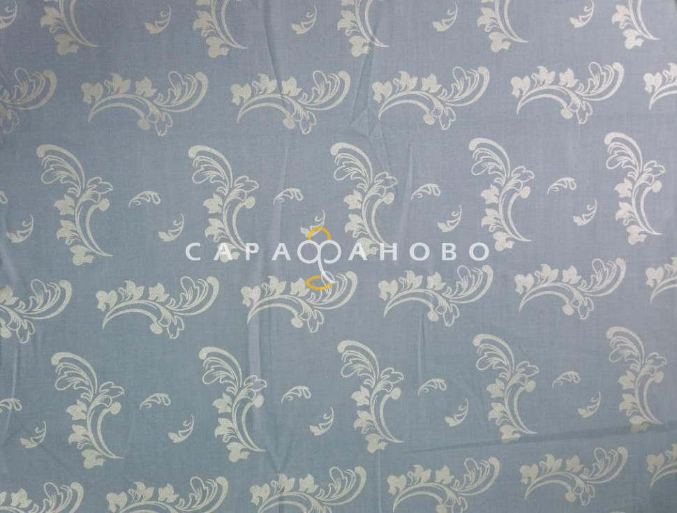 Ткань Тик набивной смесовой 220 см диз. ВТ028 серебро на голубом