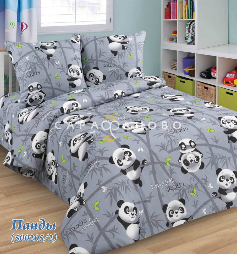 Ткань Бязь 150 см рис. 500205\2 Панды сер.
