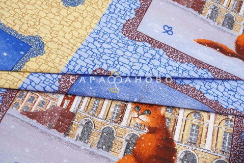 Ткань Рогожка 150 см "Питерские коты" рис 11327-1